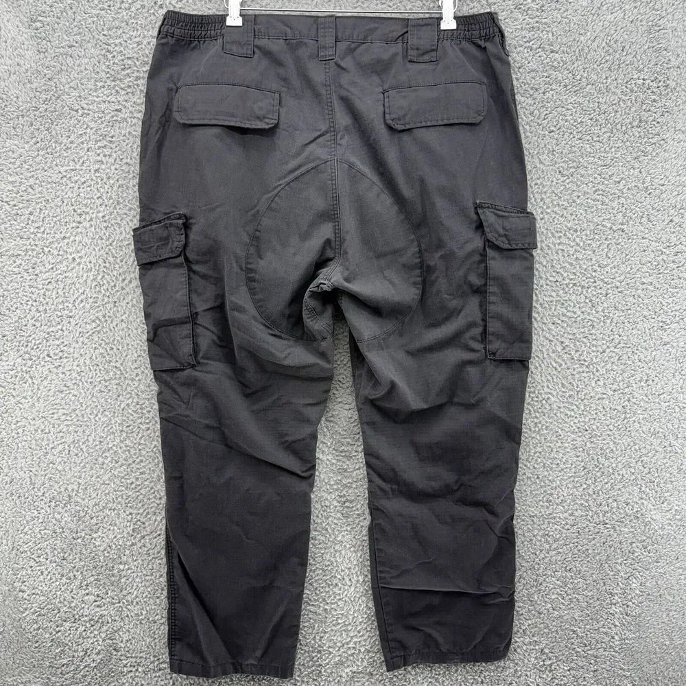 LAPG Tactical Pants Mens Size 42x30 Black Ripstop Elastic‎ Waistband Cargo